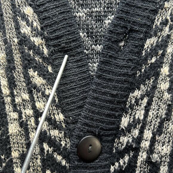 Vintage Cardigan Sweater Mens Medium Black Aztec Knit 80s Preppy Eclectic Y2K - Picture 6 of 13